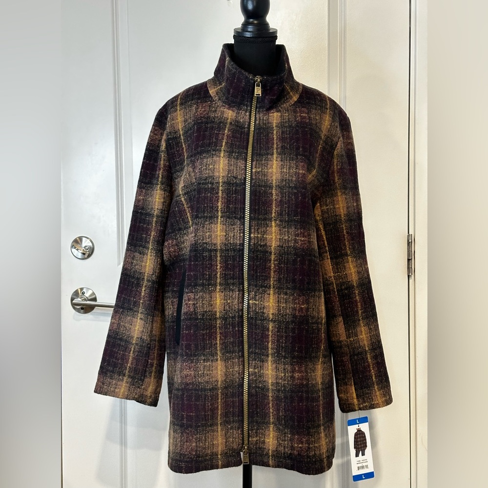Pendleton Wool Blend Walker Jacket Coat Women Maroon Plaid Large Check